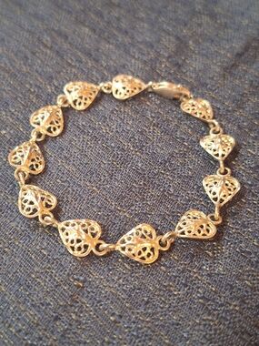 Vintage Silver Heart Filigree Bracelet 7"